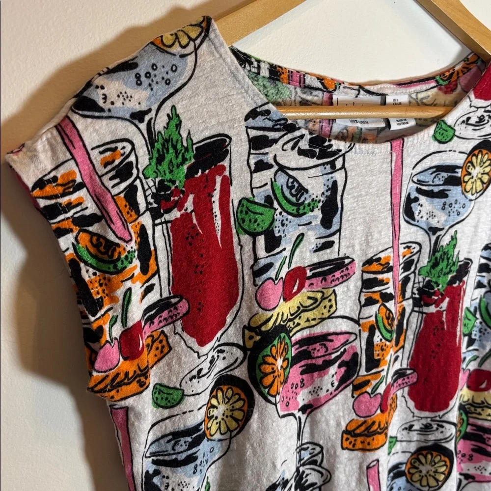 Nicole Millar 100% Linen Cocktail Print Top - Picture 3 of 11